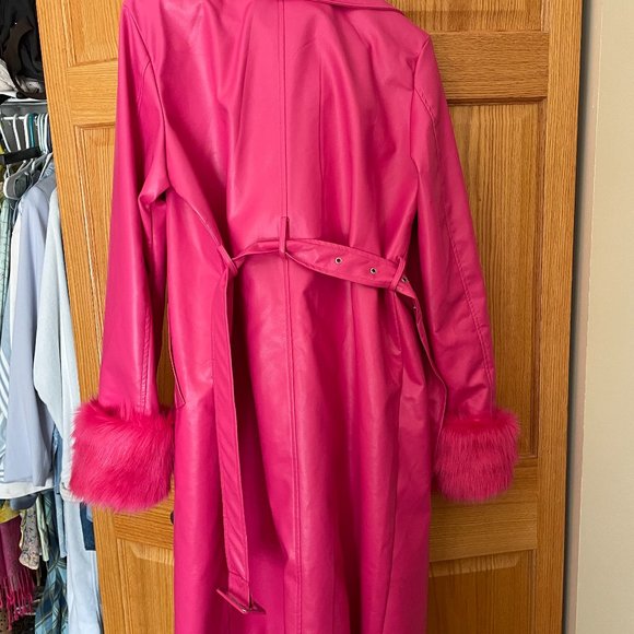 Finesse Vegan Leather Hot Barbie Pink Coat - S - Picture 3 of 4